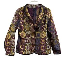 Winding River Jacket Women Large CAFE Print Geometric Tapestry Reversible USA